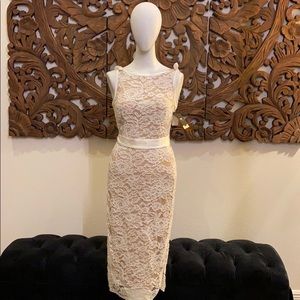 White and nude elegant dress by ABS Allen Schwartz